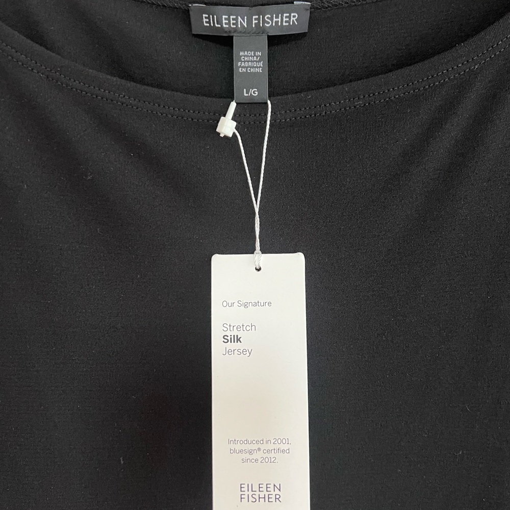 Eileen Fisher NWT Stretch Silk Jersey Bateau Neck Asymmetrical Tunic in Black, L - Picture 5 of 7